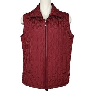 Happy Lady Women's Zip Mulberry Wine Diamond Quilted Collar Vest Pockets L
